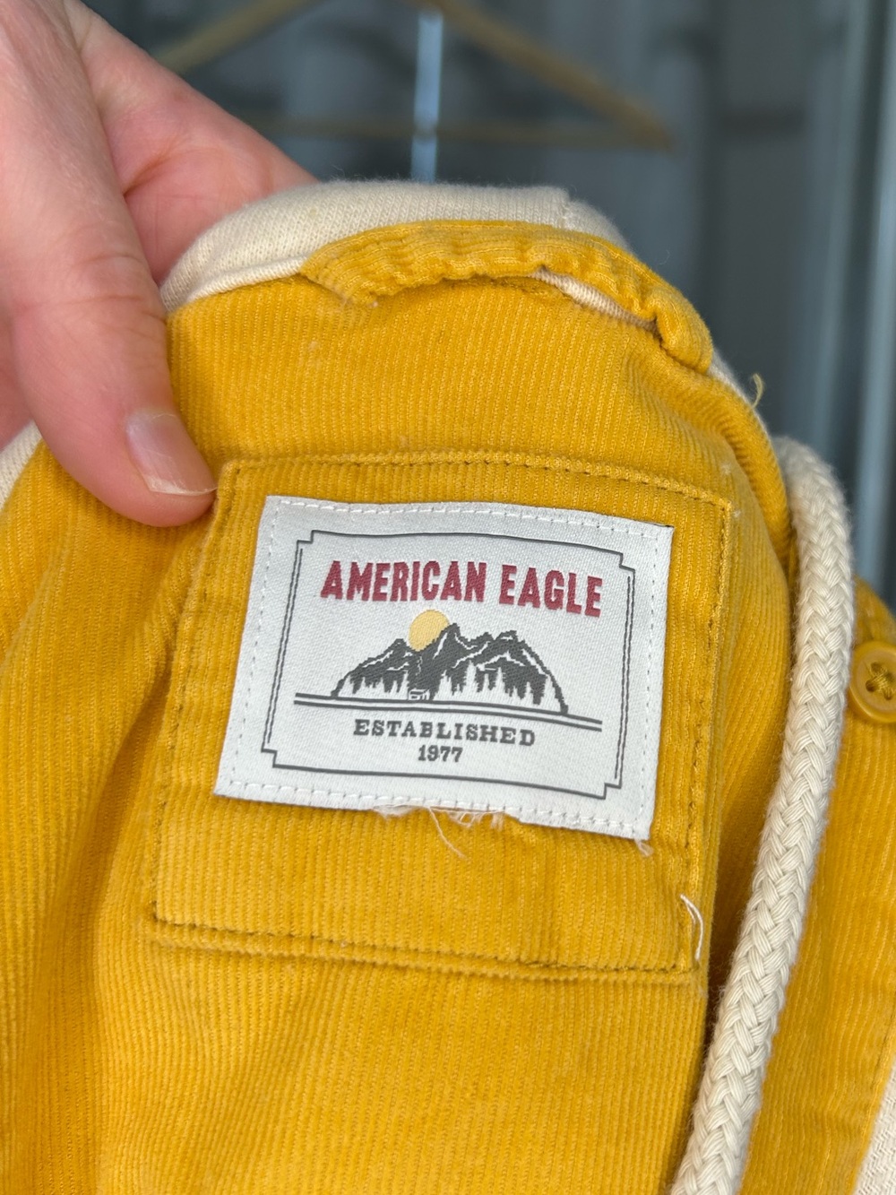 🍂AMERICAN EAGLE Yellow Plaid Hooded Button-Up Flannel - XXL - Picture 4 of 6